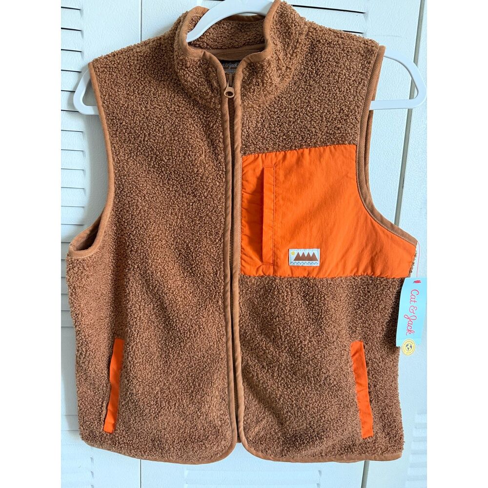 NWT Cat & Jack Brown Fleece Vest L (10/12) | Recycled Polyester | Cozy Zip-Up